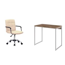 Conjunto de Mesa Studio Carvalho e Branca com Cadeira de Escritório Secretária Giratória Fitz Bege