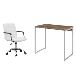 Conjunto de Mesa Studio Carvalho e Branca com Cadeira de Escritório Secretária Giratória Fitz Branca