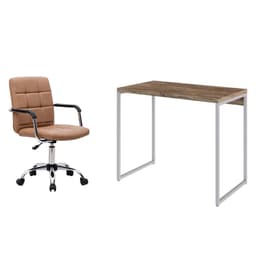 Conjunto de Mesa Studio Carvalho e Branca com Cadeira de Escritório Secretária Giratória Fitz Marrom