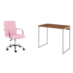 Conjunto de Mesa Studio Mel e Branca com Cadeira de Escritório Secretária Giratória Fitz Rosa
