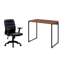 Conjunto de Mesa Studio Nogal com Cadeira de Escritório Diretor Giratória Fitz com Braços Ajustáveis Preta