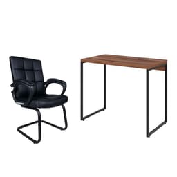 Conjunto de Mesa Studio Nogal com Cadeira de Escritório Interlocutor Fixa Charles Preta