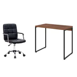 Conjunto de Mesa Studio Nogal com Cadeira de Escritório Secretária Giratória Fitz Preta