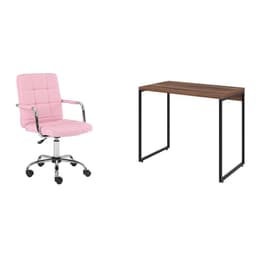 Conjunto de Mesa Studio Nogal com Cadeira de Escritório Secretária Giratória Fitz Rosa