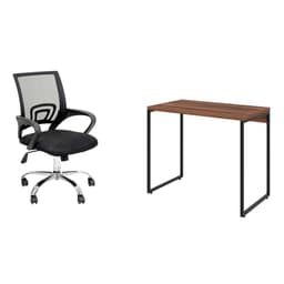 Conjunto de Mesa Studio Nogal com Cadeira de Escritório Secretária Giratória New Java Preta
