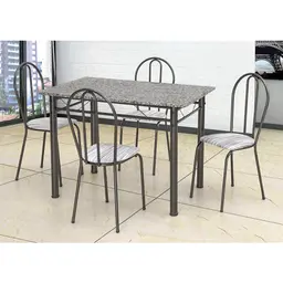 Conjunto de Mesa com 4 Cadeiras Monique Craquado Preto e Linho