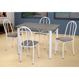 Conjunto de Mesa com 4 Cadeiras Sara Branco e Preto Listrado