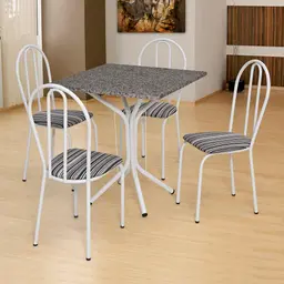 Conjunto de Mesa com 4 Cadeiras Thais Branco, Listrado Branco e Preto
