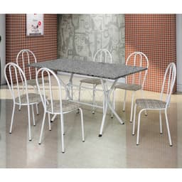 Conjunto de Mesa com 6 Cadeiras Bruna Branco e Estampa Rattan II