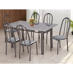 Conjunto de Mesa com 6 Cadeiras Primavera II Preto e Listrado