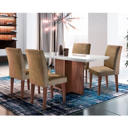 Conjunto de Mesa de Jantar Berlim I com Tampo de Vidro Off White e 4 Cadeiras Grécia Animalle Chocolate