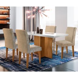 Conjunto de Mesa de Jantar Berlim III com Vidro 4 Cadeiras Grécia Suede Chocolate e Off White