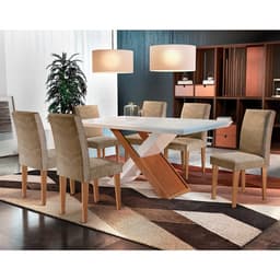 Conjunto de Mesa de Jantar Imperatriz com 6 Cadeiras Estofadas Grécia I Animalle Off White e Chocolate