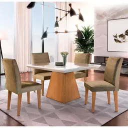 Conjunto de Mesa de Jantar Luna com 4 Cadeiras Estofadas Grécia Suede Off White e Imbuia
