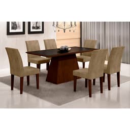 Conjunto de Mesa de Jantar Luna com Vidro e 6 Cadeiras Grécia Castor Preto Com Animalle Chocolate