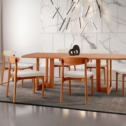 Conjunto de Mesa de Jantar Retangular com Tampo Madeira Talia e 6 Cadeiras Italia Linho Bege e Imbuia