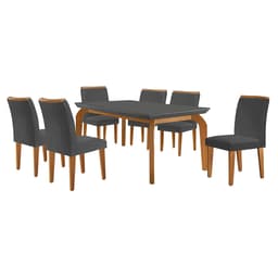 Conjunto de Mesa de Jantar Retangular com Tampo de Vidro Turquesa e 6 Cadeiras Luanda Veludo Grafite e Imbuia