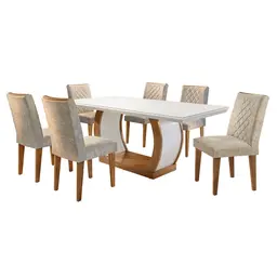 Conjunto de Mesa de Jantar com Tampo de Vidro e 6 Cadeiras Maia Suede Amassado Chocolate e Imbuia