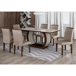 Conjunto de Mesa de Jantar com Vidro e 6 Cadeiras Maia I Suede Amassado Castor e Chocolate