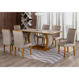 Conjunto de Mesa de Jantar com Vidro e 6 Cadeiras Maia I Suede Amassado Imbuia e Chocolate