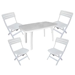 Conjunto de Mesa de Plástico Retangular Desmontável Tiradentes com 4 Cadeiras Dobrável Diamantina Branco