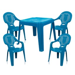 Conjunto de Mesa de Plástico com 4 Cadeiras Infantil Happy Azul
