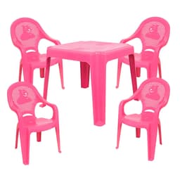 Conjunto de Mesa de Plástico com 4 Cadeiras Infantil Happy Rosa