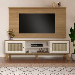 Conjunto de Painel para TV até 75 Polegadas Slim com Rack Charlotte 2 PT Carvalho e Off White