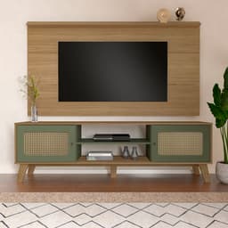 Conjunto de Painel para TV até 75 Polegadas Slim com Rack Charlotte 2 PT Carvalho e Verde Menta