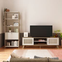 Conjunto de Rack Charlotte 2 PT com Estante Match 1 PT Carvalho e Off White