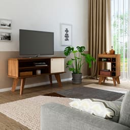 Conjunto de Rack Frank 120 cm com Bar Drink Off White e Marrom