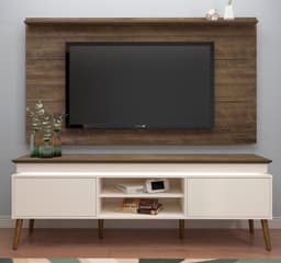 Conjunto de Rack Lumina com Painel para TV até 42 Polegadas Slim Off White e Pinho