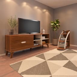 Conjunto de Rack Verona 2 GV com Mesa Lateral Retangular Andres Cedro e Off White