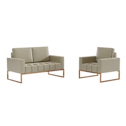 Conjunto de Sofá 2 Lugares com 1 Poltrona Atena Revestimento Sintético Bege