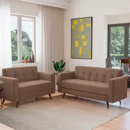 Conjunto de Sofá 2 e 3 Lugares Vitrola Suede Tabaco