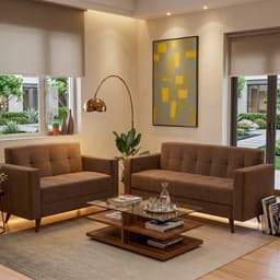 Conjunto de Sofá 2 e 3 Lugares Vitrola Suede Tabaco
