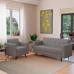 Conjunto de Sofá 3 Lugares com 1 Poltrona Vitrola Suede Cinza