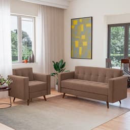 Conjunto de Sofá 3 Lugares com 1 Poltrona Vitrola Suede Tabaco