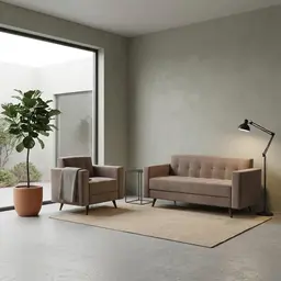 Conjunto de Sofá 3 Lugares com 1 Poltrona Vitrola Suede Tabaco