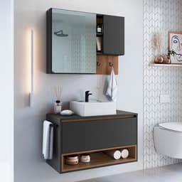 Conjunto para Banheiro com Cuba Viseu 3 PT Grafite e Mel