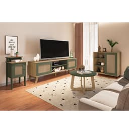 Conjunto para Sala de Estar Charlotte com Rack para TV até 75 Polegadas, Buffet 1 PT, Mesa Letaral 1 PT e Mesa de Centro Carvalho e Menta