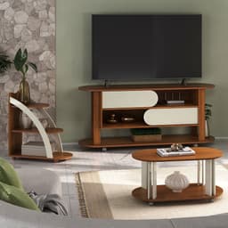 Conjunto para Sala de Estar Mundi com Rack para TV até 65 Polegadas, Mesa de Centro e Mesa Lateral Cedro e Off White