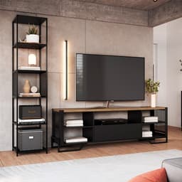 Conjunto para Sala de Estar Paricel com Rack 1 GV e Estante 40cm Preto