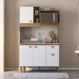 Cozinha Compacta Azaléia 4 Portas 1 Gaveta Mel e Branco