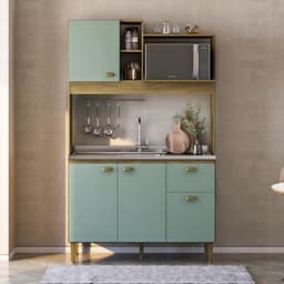 Cozinha Compacta Azaléia 4 Portas 1 Gaveta Mel e Verde