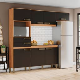 Cozinha Compacta Briz 7 Portas 2 Gavetas Preto e Nature