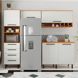 Cozinha Compacta Evolution 5 Portas 4 Gavetas Off White e Freijó