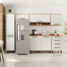 Cozinha Compacta Evolution 7 Portas 4 Gavetas Off White e Freijó