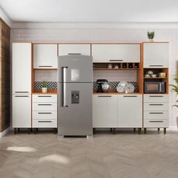 Cozinha Compacta Evolution 8 Portas 8 Gavetas Off White e Freijó