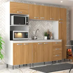 Cozinha Compacta Ipanema 10 Portas 3 Gavetas Branca e Cinamomo